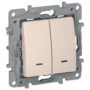 IEKETIKA Переключатель 2-клавишный с подсветкой/индикацией схема 6/2L 10АХ безвинтовые зажимы 6711161 песочный IEK