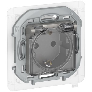 IEKINSPIRIA Розетка 1-местная с заземлением с защитными шторками и крышкой 16А IP44 6737471 дымчатый IEK