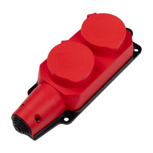Розетка (колодка) 2-местная с защитными крышками PRC-122-Red 16A 220V IP44 каучук красная Jazzway