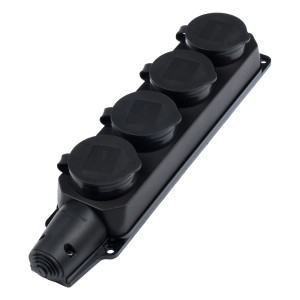 Розетка (колодка) 4-местная с защитными крышками PRC-124-BL 16A 220V IP44 каучук Jazzway