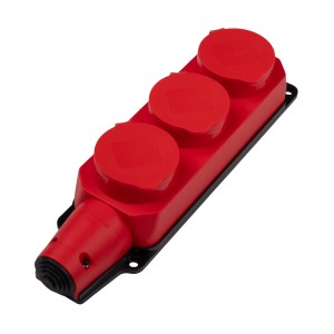 Розетка (колодка) 3-местная с защитными крышками PRC-123-Red 16A 220V IP44 каучук красная Jazzway