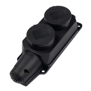 Розетка (колодка) 2-местная с защитными крышками PRC-122-BL 16A 220V IP44 каучук Jazzway