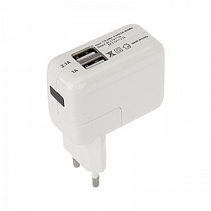 Сетевое зарядное устройство 2xUSB, переходник+адаптер (СЗУ) (5 V, 2100 mA+1000 mA) REXANT