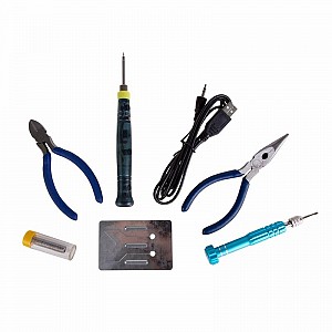 Купить Набор для пайки №16 (паяльник с USB-разъемом 8Вт, кусачки, тонкогубцы, подставка, припой, отвертка) REXANT