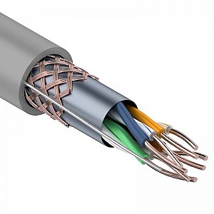Кабель витая пара SF/UTP, CAT 5e, PVC, 4PR, 24AWG, внутренний, однопроволочный, серый, 305м REXANT
