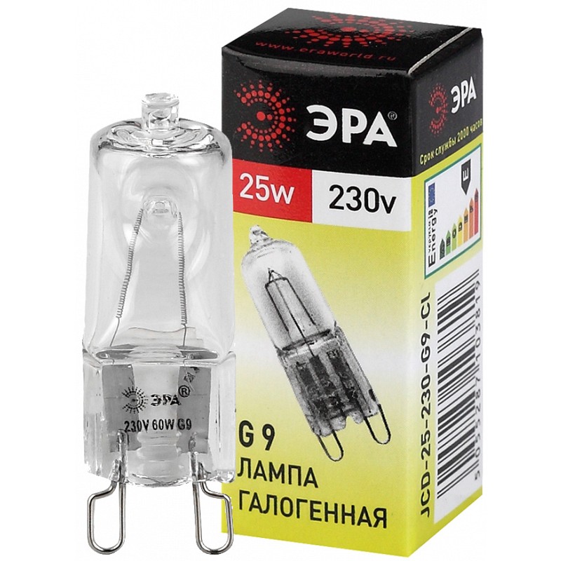 G9-JCD-25-230V-CL Лампа галогенная ЭРА JCD-25-230V-G9-CL 25Вт