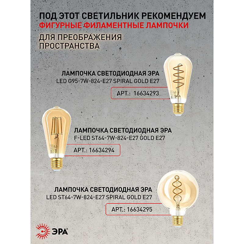 PL2 BK/RC Светильник подвесной ЭРА PL2 BK/RC под лампу E27 высота