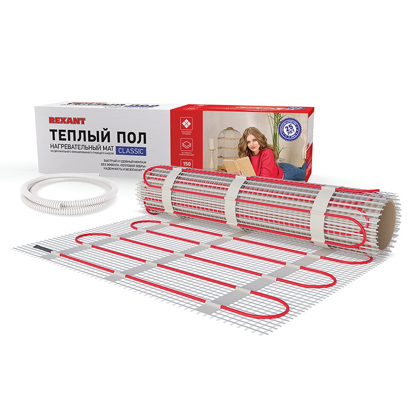Теплый пол, нагревательный мат Classic RNX-1-150 1м², 0,5х2м,