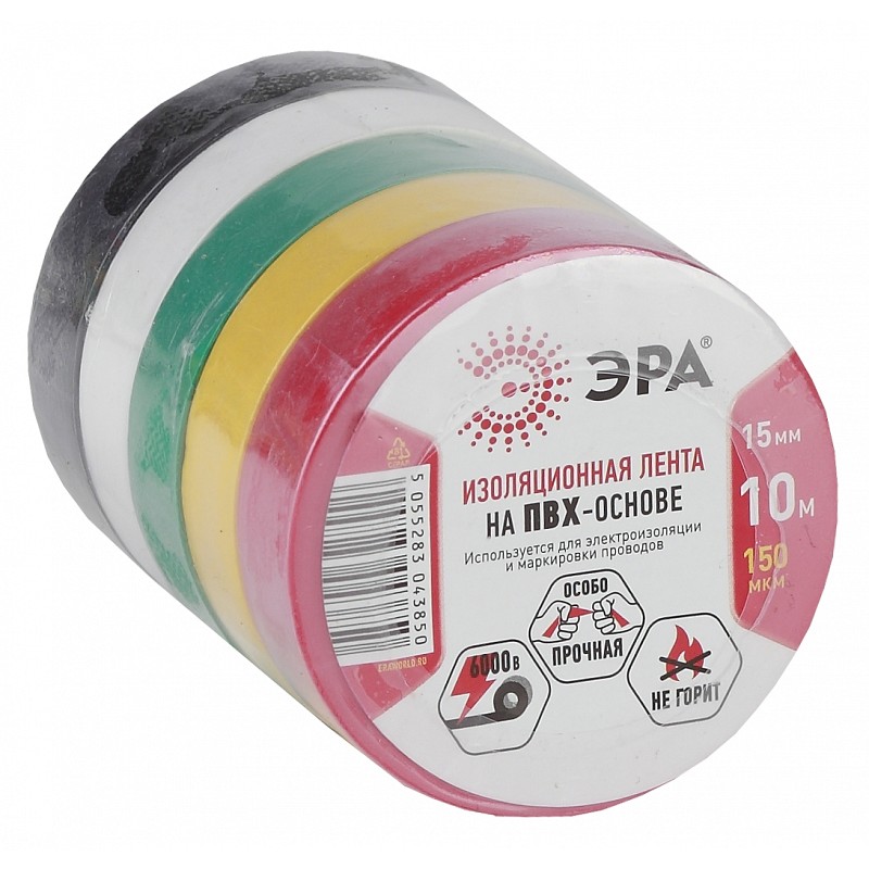 ET1510MIX Изолента ЭРА ET1510MIX ПВХ 15мм х 10м 5 цветов