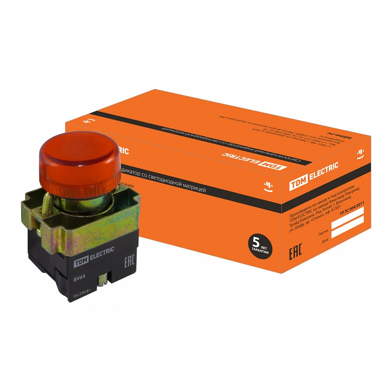Лампа сигнальная SB2-BV64 с подсветкой 230 В LED, d22 мм, красный,
