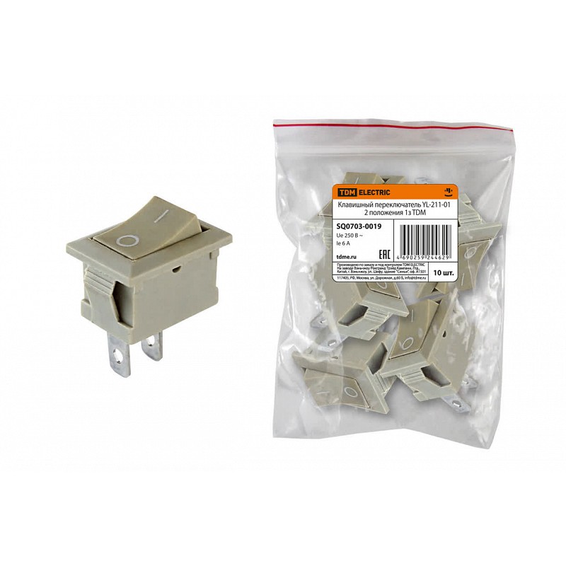 Клавишный переключатель YL-211-01 серый 2 положения 1з TDM, Navigator ...