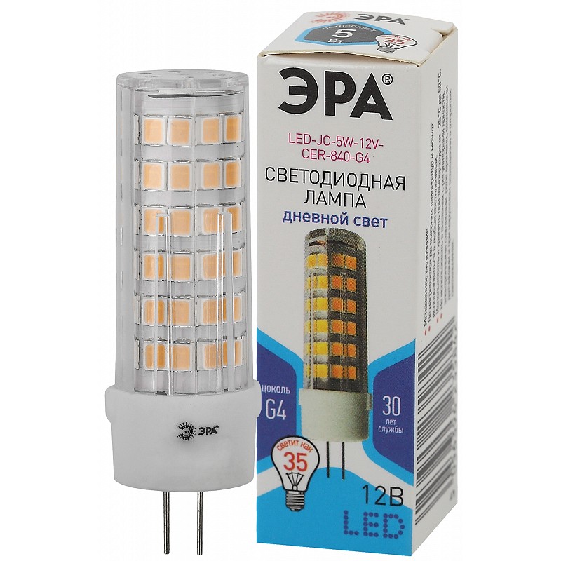 LED JC-5W-12V-CER-840-G4 Лампочка светодиодная ЭРА, Б0049088