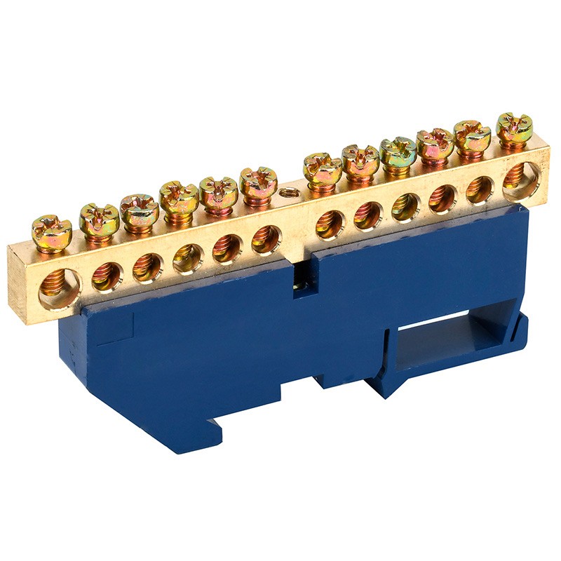 Шина «N» нулевая с синим изолятором на DIN-рейку 8x12мм стойка бол. 12 ...