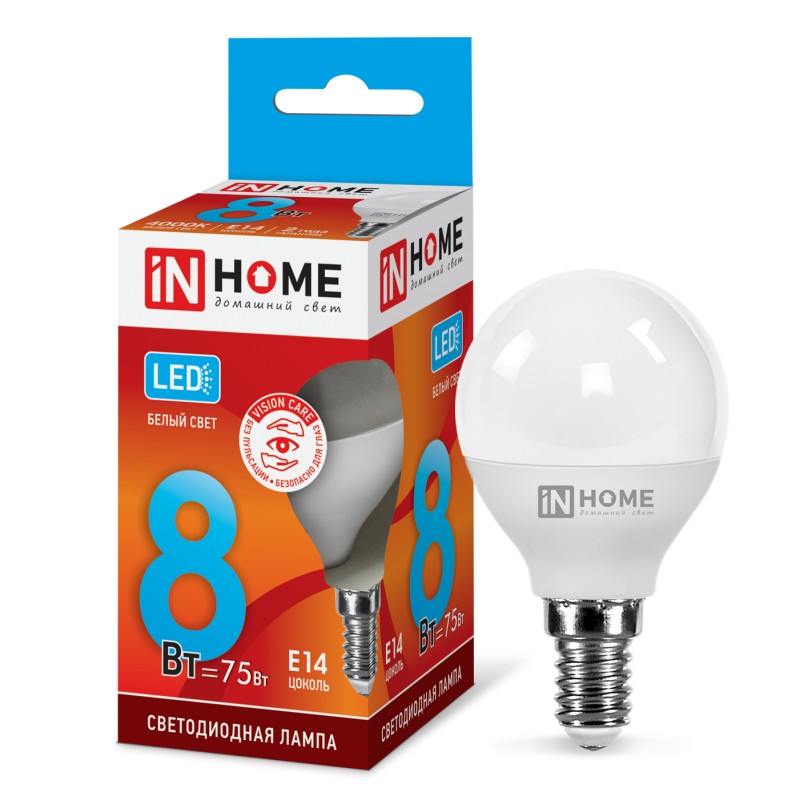 Лампа светодиодная LED-ШАР-VC 8Вт 230В Е14 4000К 760Лм IN HOME ...