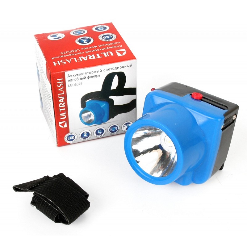 Ultraflash LED5375 (фонарь налобн. аккум. 220В, голубой, 1 Ватт