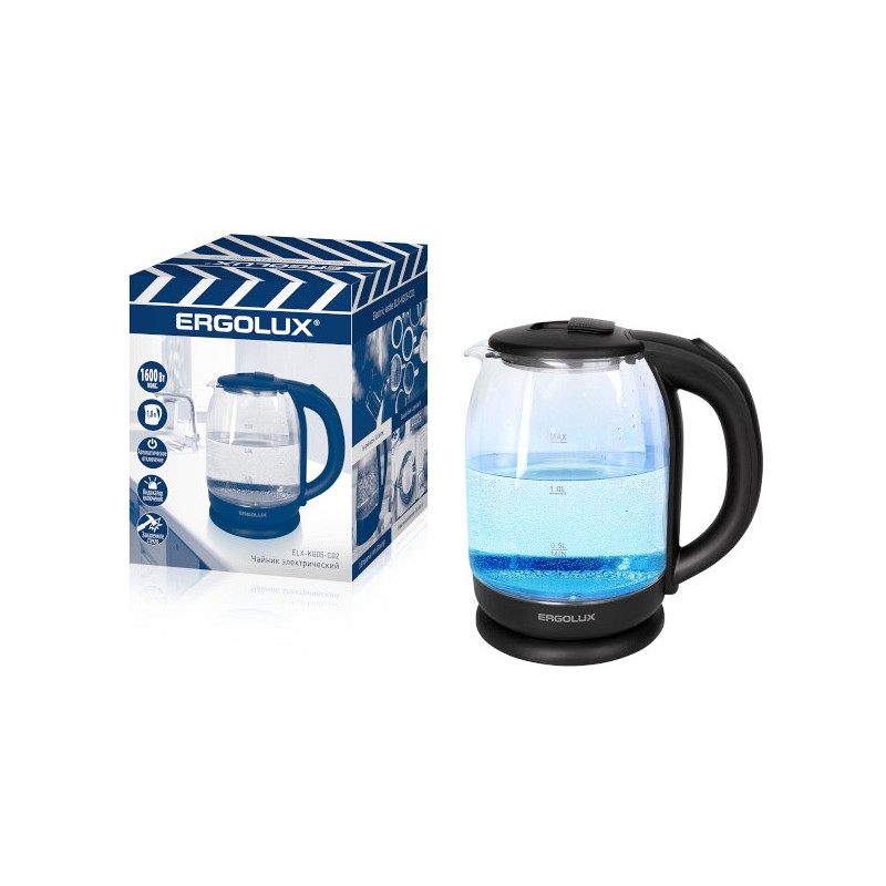 ERGOLUX ELX-KG05-C02 черный ПРОМО (чайник стеклянный,1.8л,