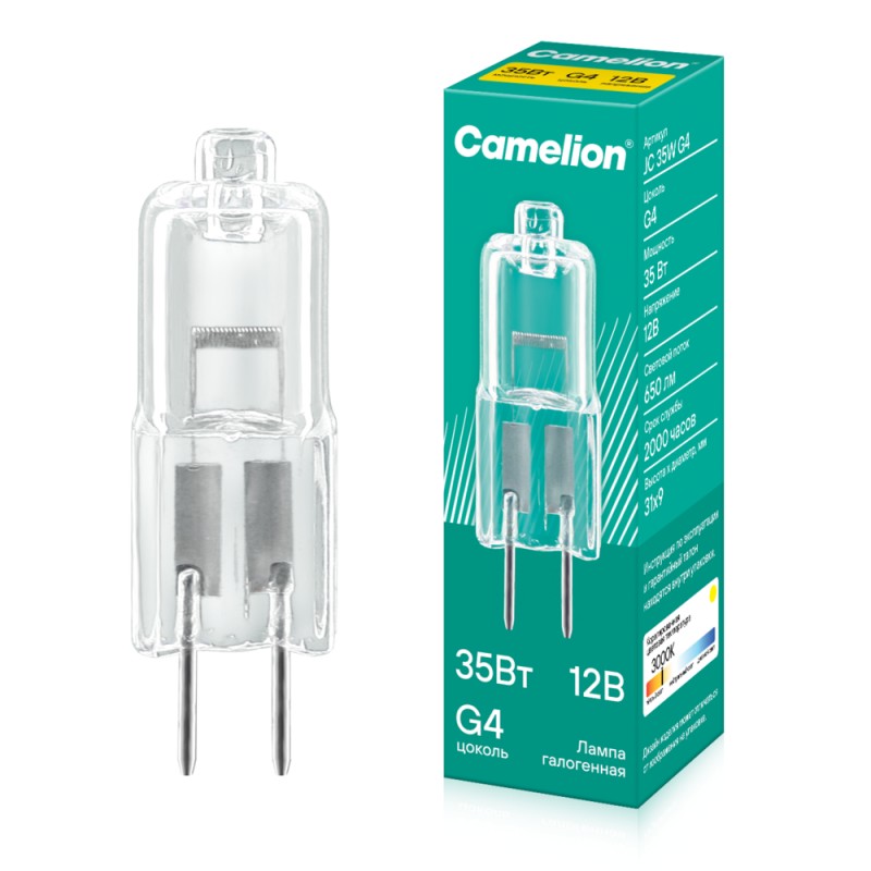 Camelion JC 35W G4 (Эл.лампа галоген.без рефлектора, 12V, 2000