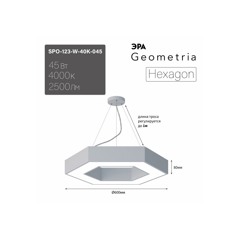 SPO-123-W-40K-045 Светильник LED ЭРА Geometria SPO-123-W-40K-045