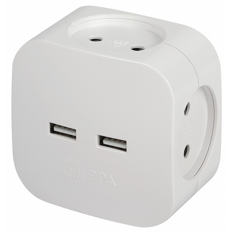 ЭРА SP-4-USB-W Разветвитель электрический на 4 розетки + 2 USB, Б0049532