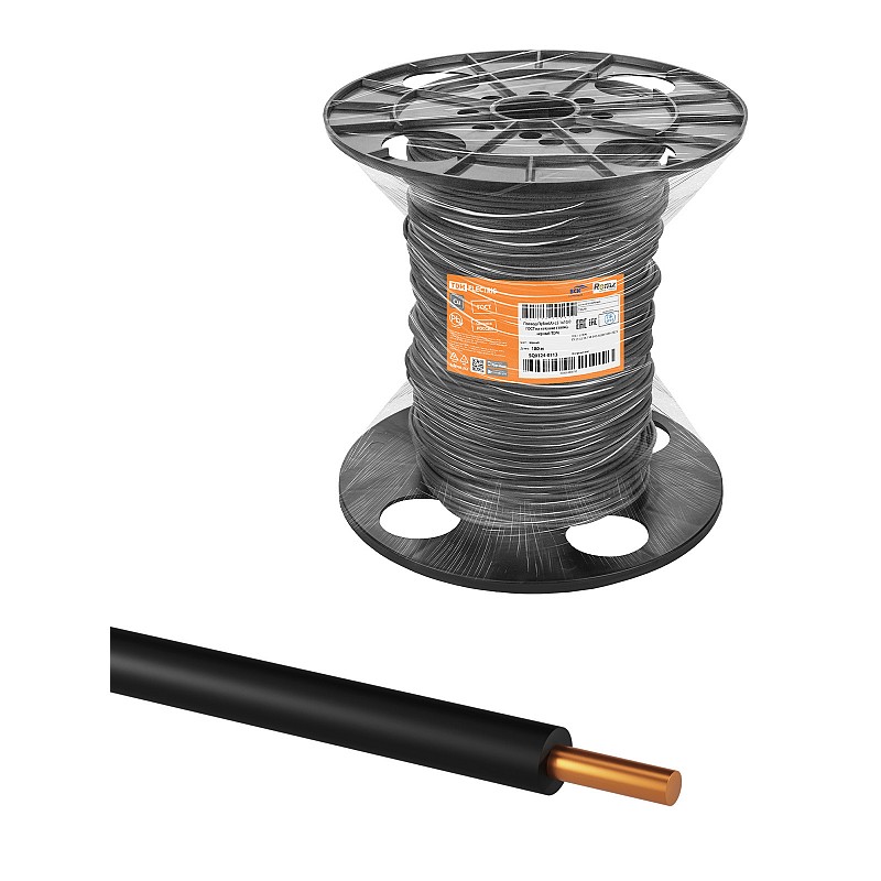 Провод ПуВнг(А)-LS 1х10,0 ГОСТна катушке (180м), черный TDM