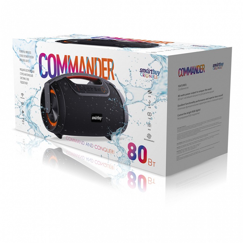 Портативная колонка Smartbuy COMMANDER, 80Вт, Bluetooth, USB, черная, А ...