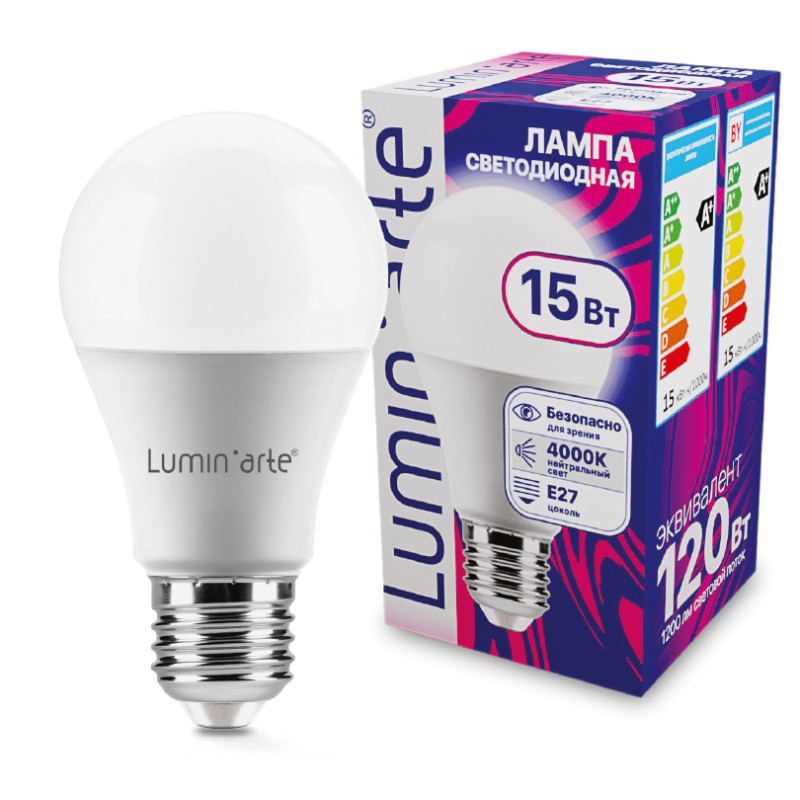 Светодиодная лампа LUMIN'ARTE LSTD-A60-15W4KE27 15Вт 4000K E27