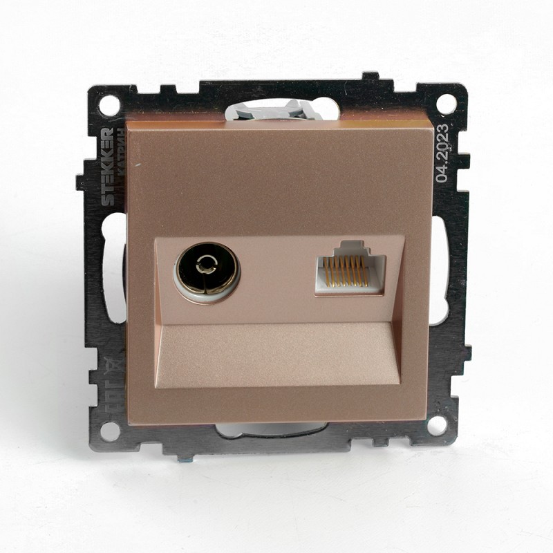 Розетка TV + компьютерная RJ-45 (механизм), серия Катрин, шампань,