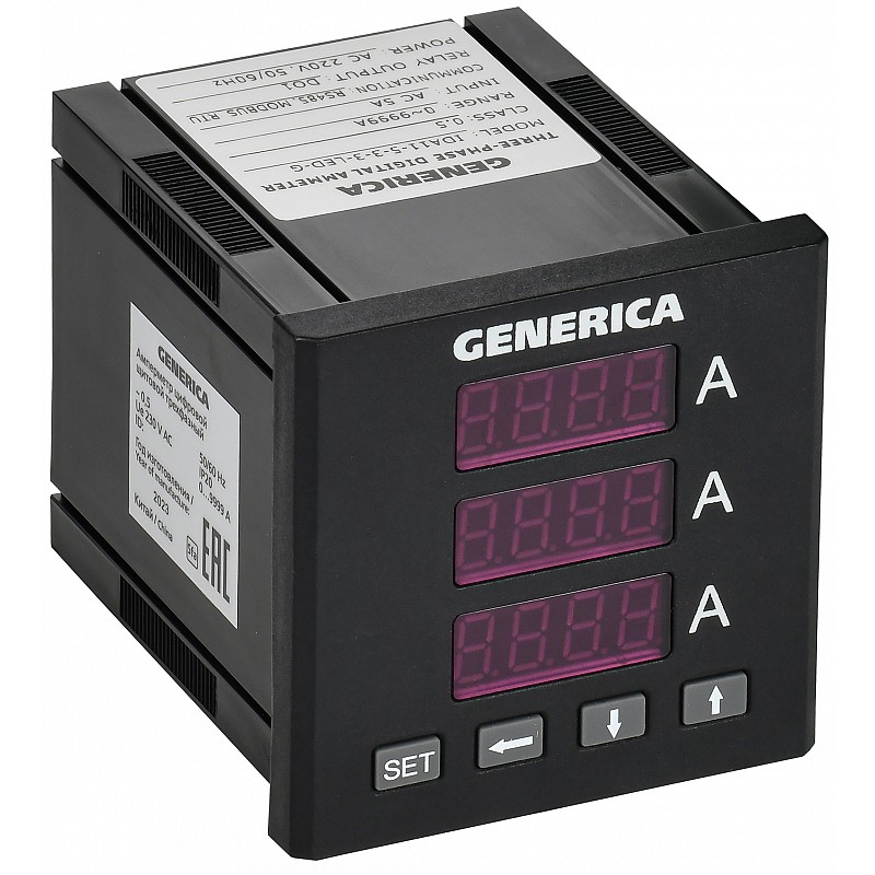 Амперметр цифровой щитовой трехфазный DO RS-485 72х72мм LED GENERICA ...