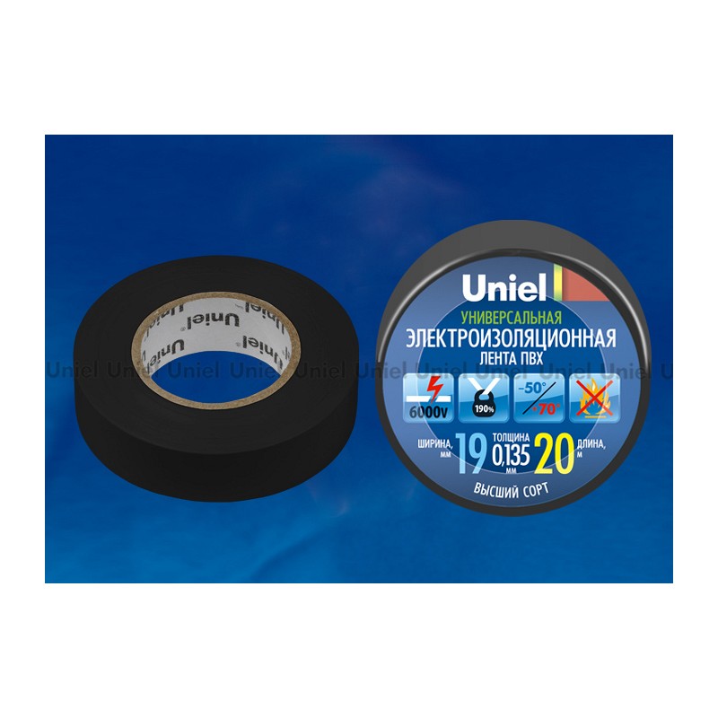 Изоляционная лента Uniel UIT-135P 20/19/01 BLK 20м, 19мм, 0,135мм,