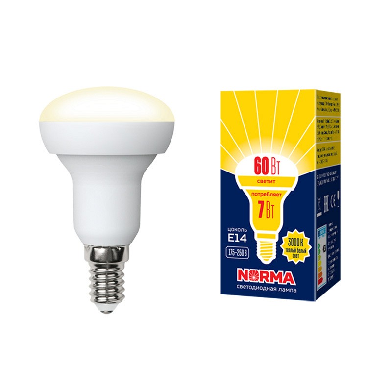 Лампы светодиодные Volpe LED-R50-7W/WW/E14/FR/NR картон, UL-00003845