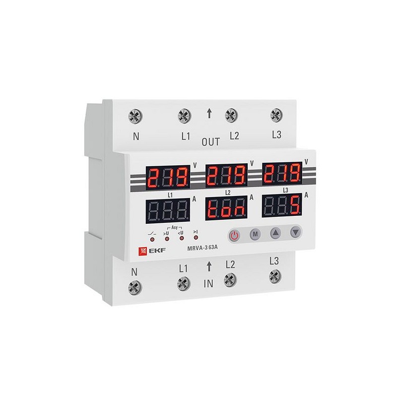Реле напряжения и тока с дисплеем MRVA 63A EKF (MRVA-3-63A)