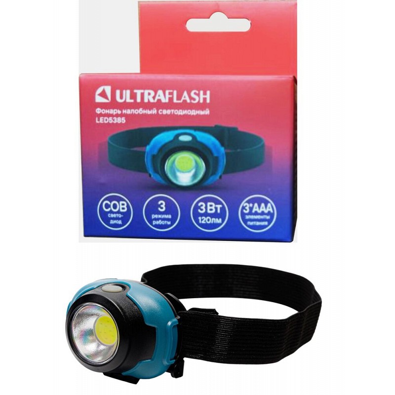 Ultraflash LED5385 (фонарь налобн, маренго, 3Вт COB LED, 3 реж,