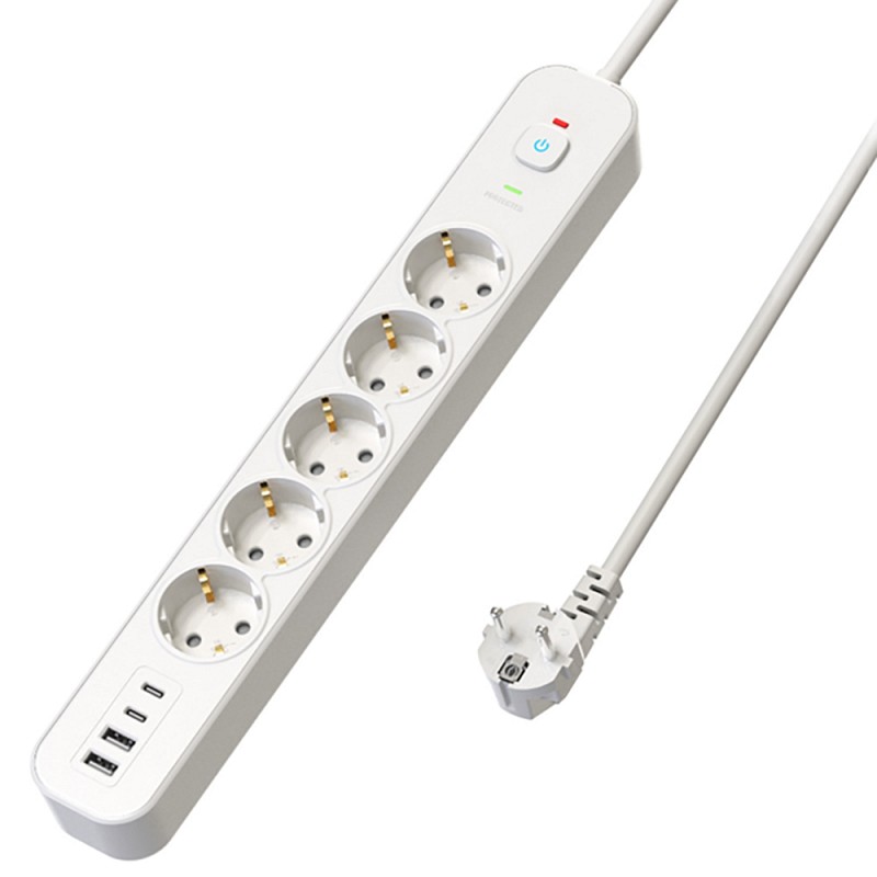 Сетевой фильтр 5-местный с/з 3x1мм2, 1,8 м, 250В, 16А, 2 USB-A+2