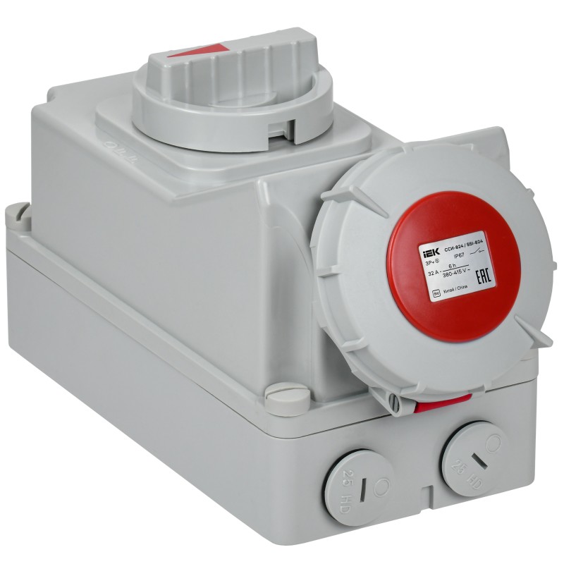 Розетка с механической блокировкой ССИ-824 32А-6ч/380В 3P+PE IP67